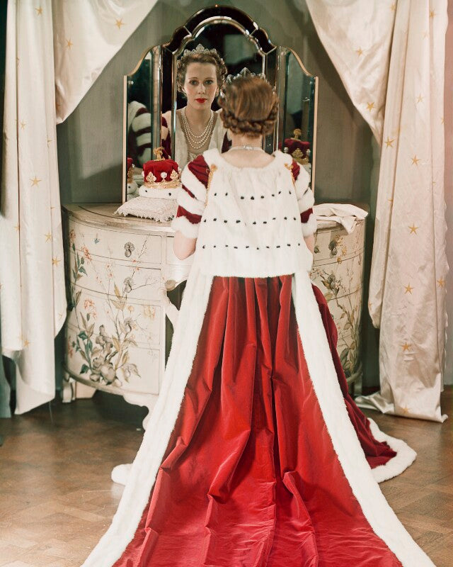 Model assisting with coronation sitting preparations npg x220113