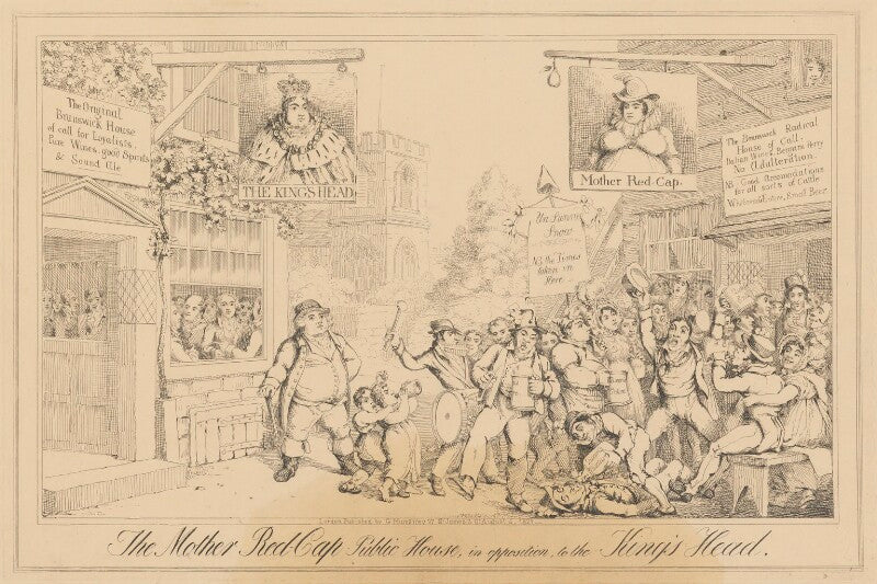 The mother red cap public house, in opposition to the king's head (king george iv; princess caroline of brunswick wolfenbüttel) npg d17926