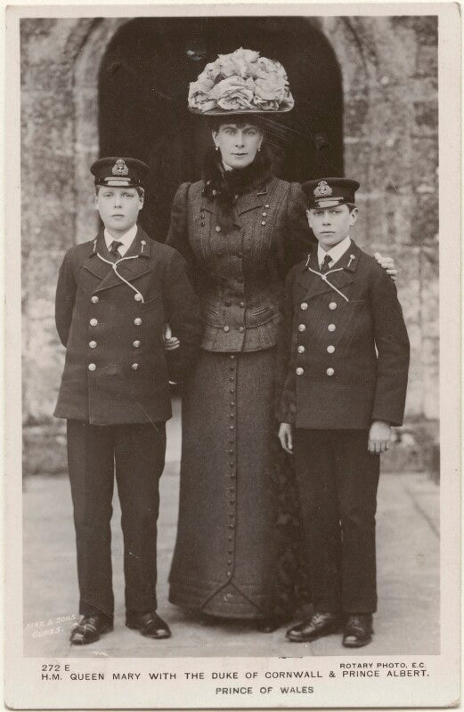 'h.m. queen mary with the duke of cornwall & prince albert, prince of wales' (prince edward, duke of windsor (king edward viii); queen mary; king george vi) npg x196855