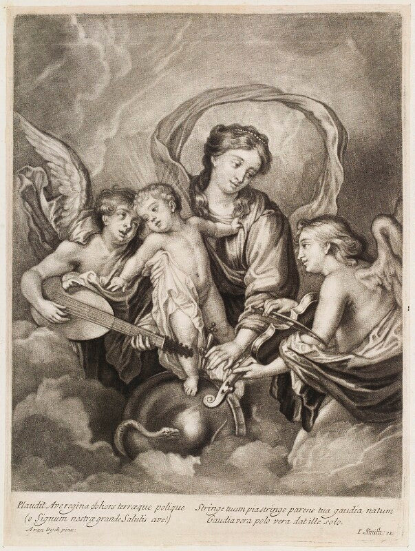 Virgin and child with angels playing instruments npg d11764