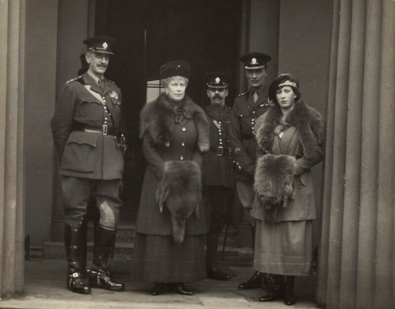 Queen mary and princess mary, countess of harewood inspecting wellington barracks married quarters npg x45041