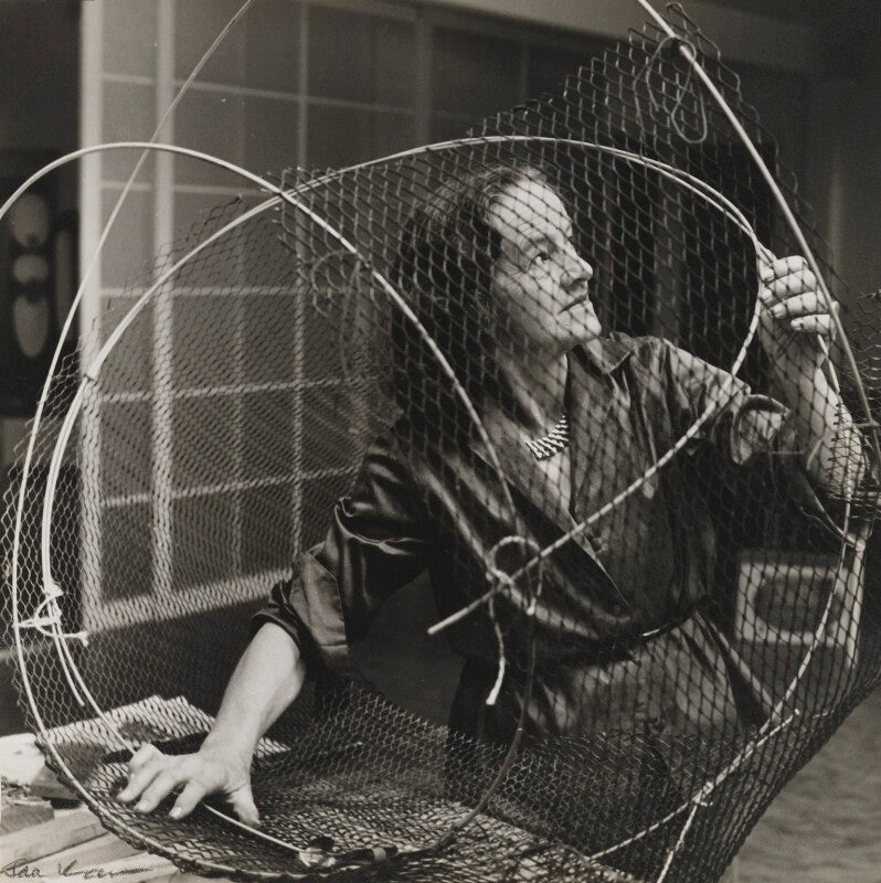 Barbara hepworth at work on the armature of a sculpture npg x88502