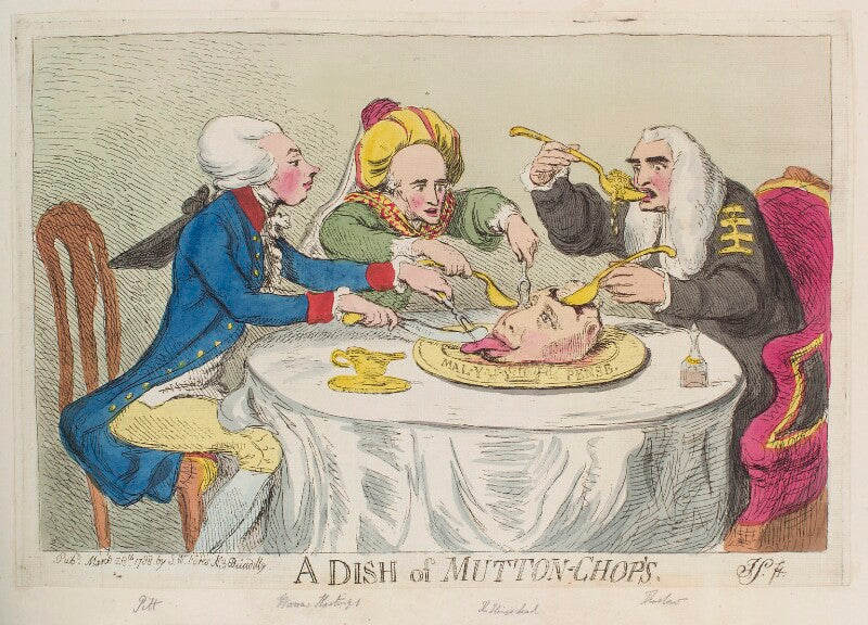 'a dish of mutton chop's' (william pitt; warren hastings; king george iii; edward thurlow, baron thurlow) npg d12393