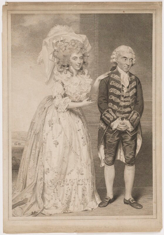 Elizabeth (née farren), countess of derby; thomas king as lady emily and sir clement in burgoyne's 'the heiress' npg d35135