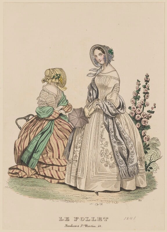 Carriage costume and walking dress, october 1841 npg d47883
