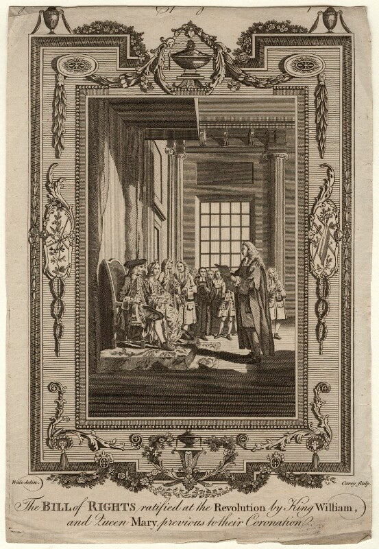 The bill of rights ratified at the revolution by king william, and queen mary, previous to their coronation npg d10673