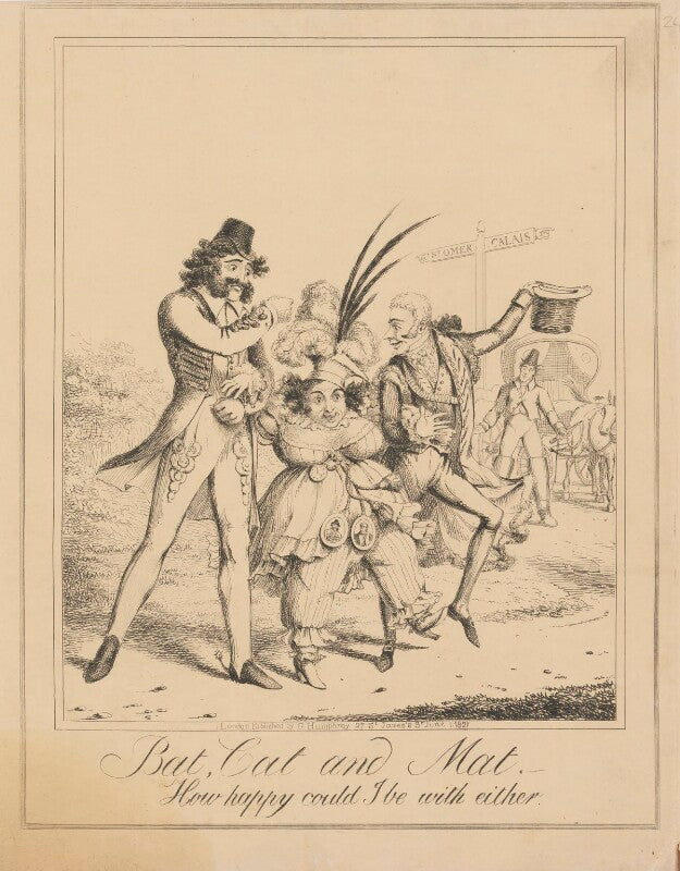 Bat, cat and mat (bartolomeo pergami; princess caroline of brunswick wolfenbüttel; sir matthew wood, 1st bt) npg d17919b