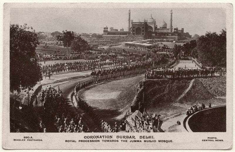'coronation durbar, delhi. royal procession towards the jumma musjid mosque' npg x135951