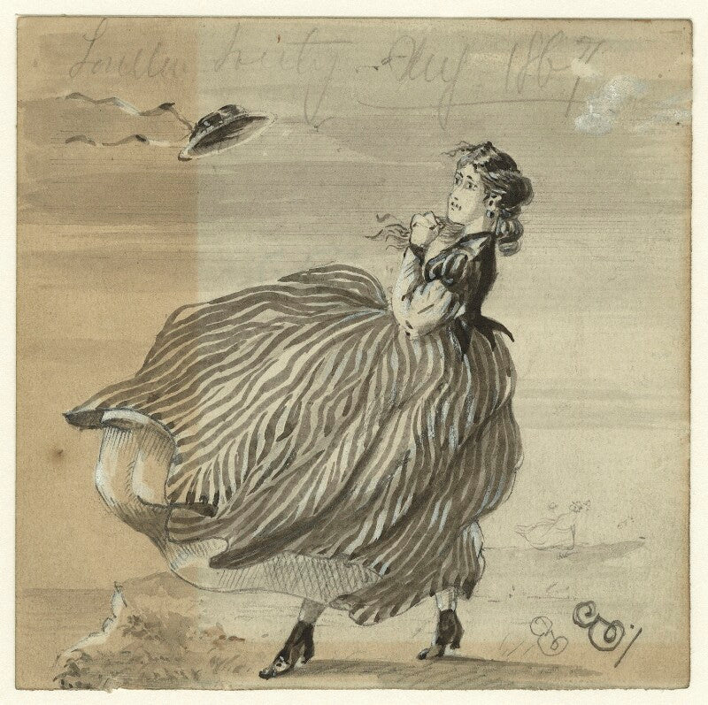 Sketch of an unknown woman blown by wind npg d23204