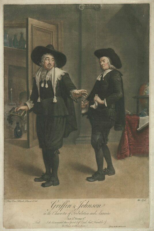 Benjamin griffin as tribulation; benjamin ('ben') johnson as ananias in ben jonson's 'the alchemist' act iii, scene 2 npg d36529