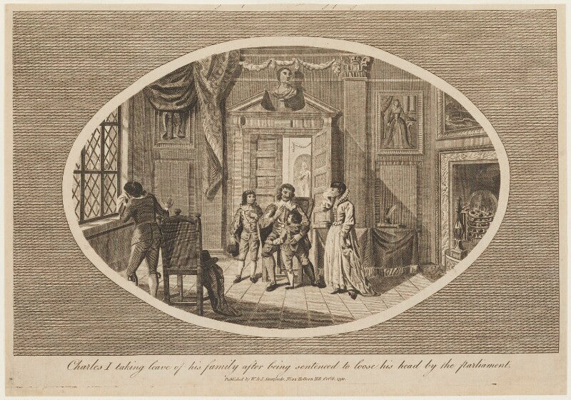 'charles i taking leave of his family after being sentenced to loose his head by the parliament' npg d33427