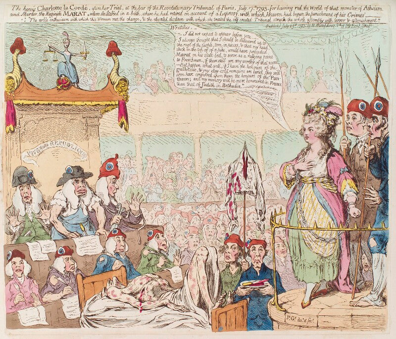 Marie anne charlotte corday d'armont ('the heroic charlotte la cordé, upon her trial...') npg d12477