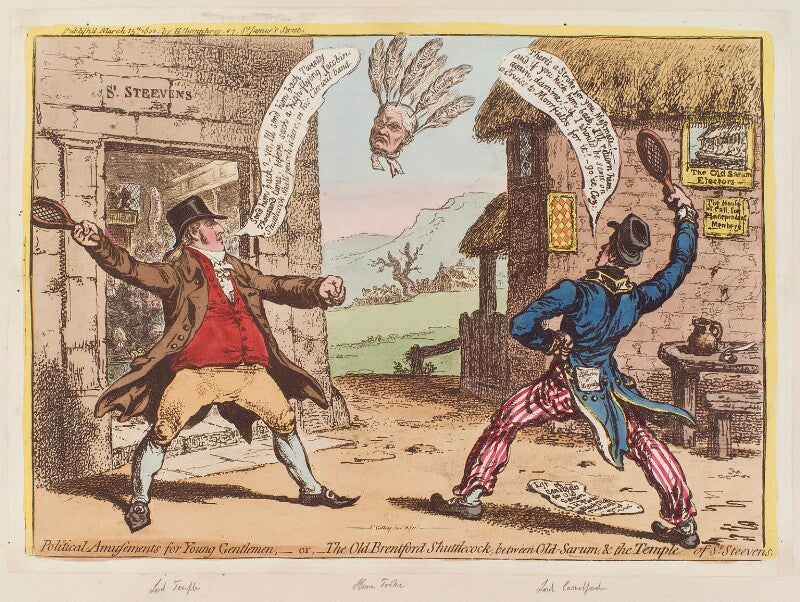 'political amusements for young gentlemen; or the old brentford shuttlecock, between old sarum, and the temple of st steevens' npg d12758