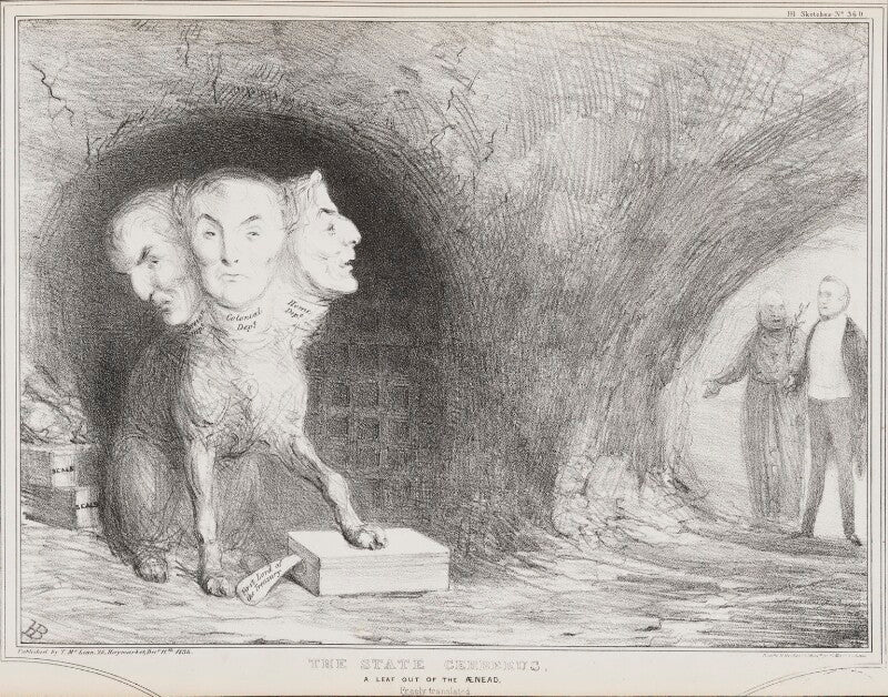 The state cerberus (arthur wellesley, 1st duke of wellington; king william iv; sir robert peel, 2nd bt) npg d41294