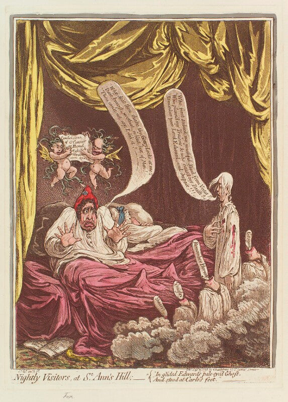 'nightly visitors, at st ann's hill' (charles james fox; elizabeth bridget fox (née cane); lord edward fitzgerald) npg d12658