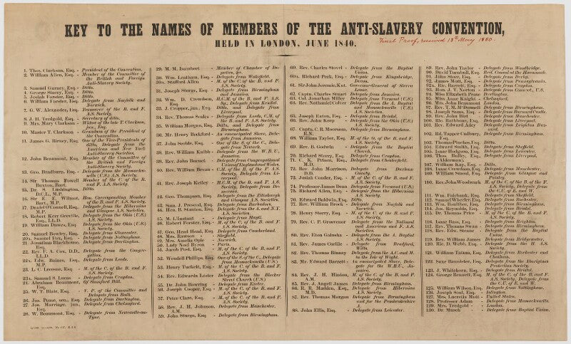 Key to the anti slavery society convention, 1840 npg d20520