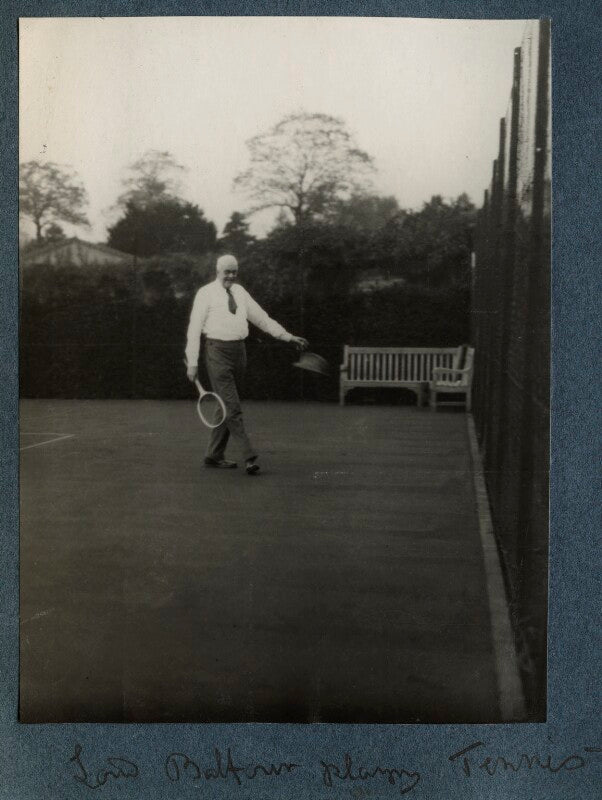 'lord balfour playing tennis' (arthur james balfour, 1st earl of balfour) npg ax142320