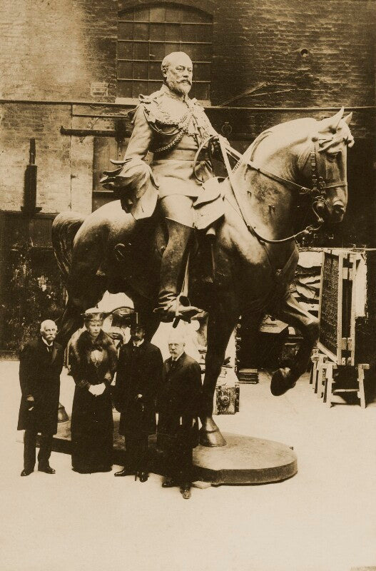 'the visit of their majesties the king and queen with sir thomas brock to the works of a.b. burton esq., thames ditton, may 28th, 1921' npg x45232