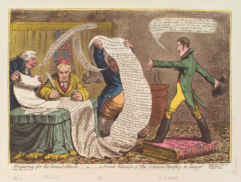 'preparing for the grand attack, or a private rehearsal of "the ci devant ministry in danger"' npg d12774