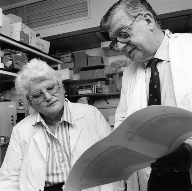 Lady julia gwynaeth bodmer (née pilkington); sir walter fred bodmer npg x88755