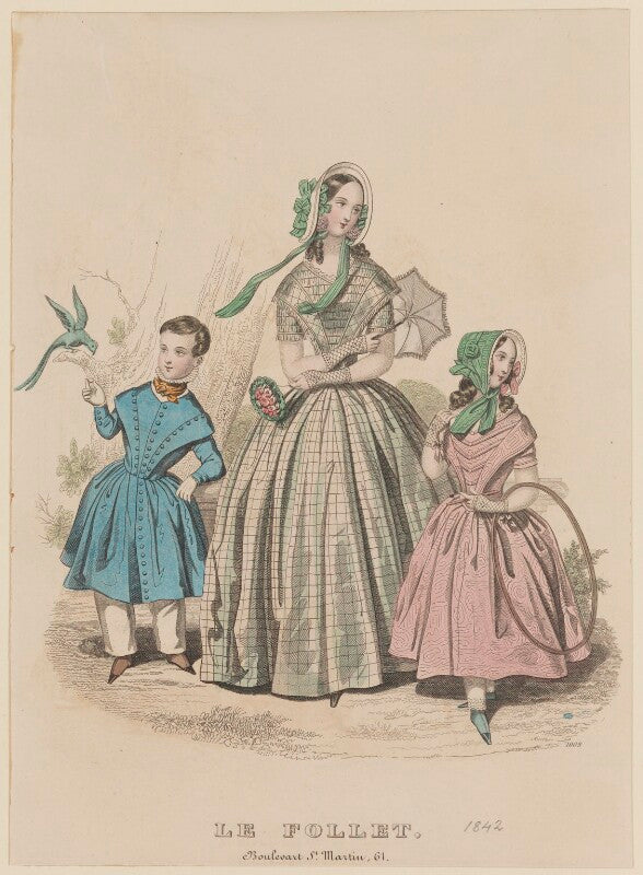 Carriage and walking costume and children's dresses, june 1842 npg d47896