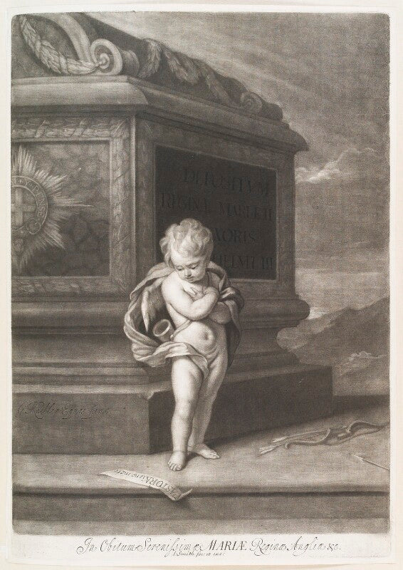 Putto mourning by the tomb of queen mary ii npg d11527