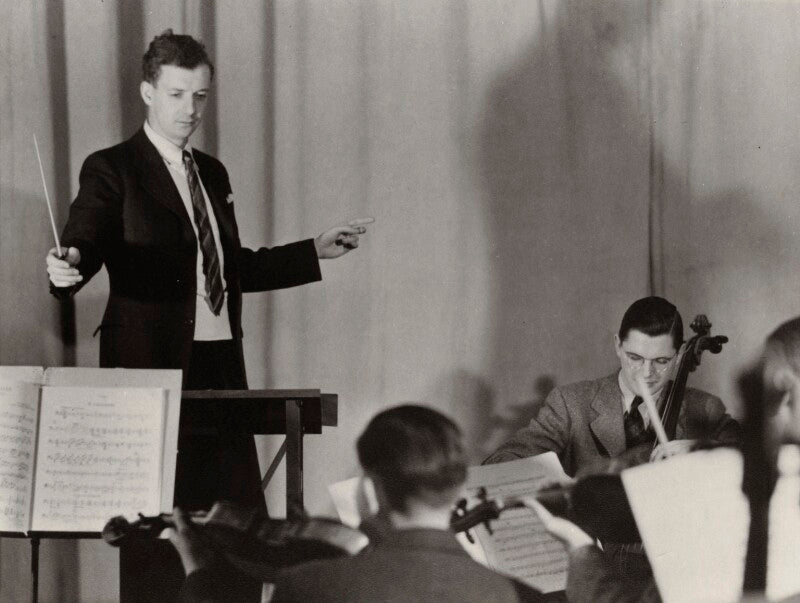 Benjamin britten conducting the suffolk (long island) friends of music orchestra npg x15196