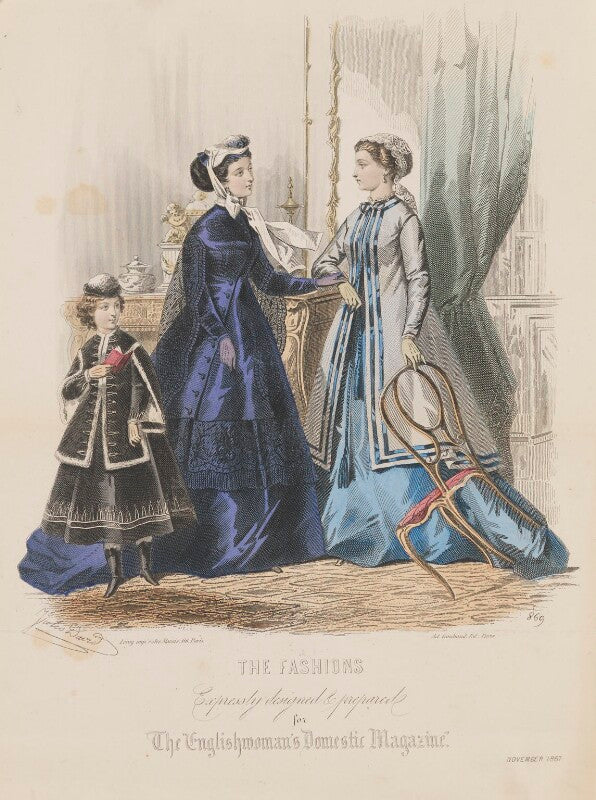 'the fashions', november 1867. visiting toilet, indoor toilet and costume for a little girl from eight to ten years old npg d48031