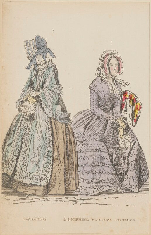 'walking and morning visiting dresses', june 1844 npg d47942