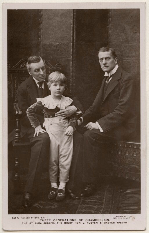 'three generations of chamberlain' (joe chamberlain; joseph chamberlain; sir (joseph) austen chamberlain) npg x196949