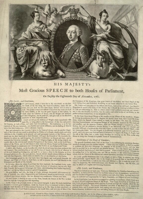 King george iii (the king's address to parliament, 18 november 1760) npg d33163