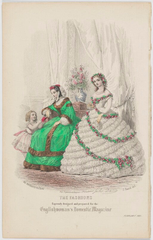 'the fashions'. ball dress and dinner dress or toilet de ville, february 1861 npg d47986