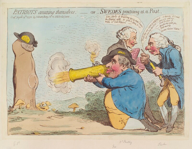 'patriots amusing themselves; or swedes practising at a post' npg d12449