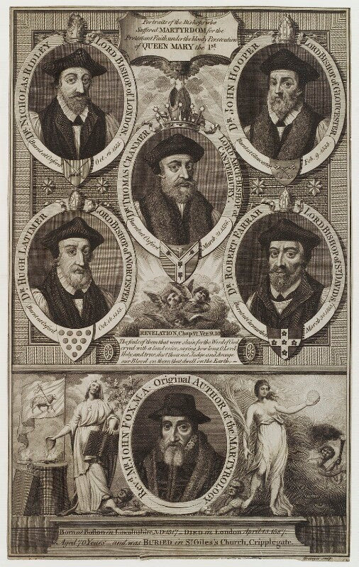 'portraits of the bishops who suffered martyrdom for the protestant faith under the bloody persecution of queen mary i' npg d20135