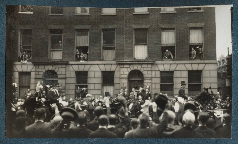 'the king and the queen in gower street on their way to lay the foundation stone of a new building' (queen mary) npg ax143557