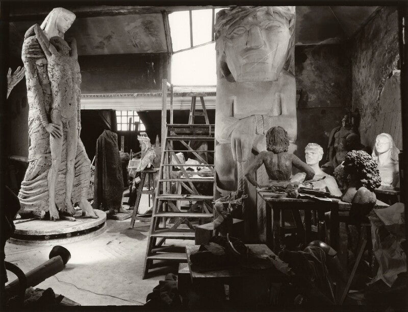 Jacob epstein's studio (including sculptures social consciousnes and ecce homo) npg x134333