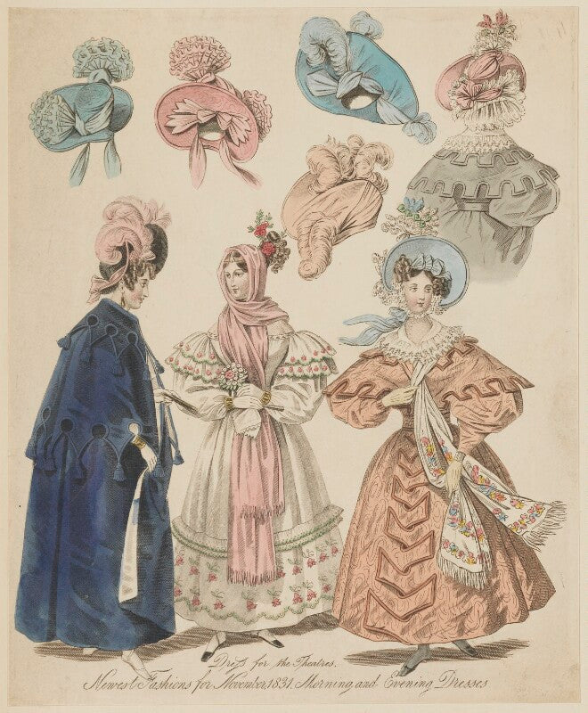 'newest fashions for november 1831. morning and evening dresses. dress for the theatres' npg d47657