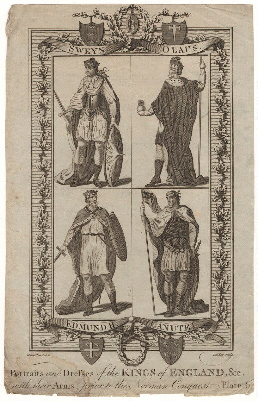 Portraits and dresses of the kings of england, (with their arms), prior to the norman conquest plate 6 npg d8868