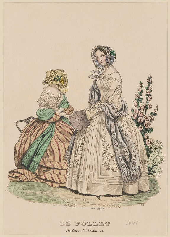 Carriage costume and walking dress, october 1841 npg d47883