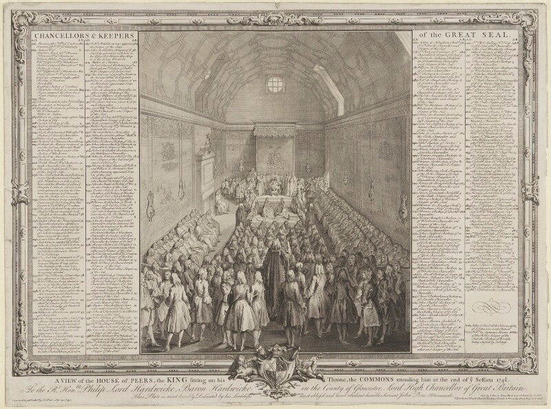 A view of the house of peers (includes king george ii and numerous other sitters) npg d11093