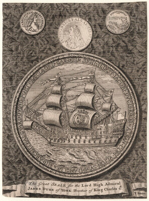 The great seal for king james ii when duke of york with heads of king charles ii and king james ii npg d18588