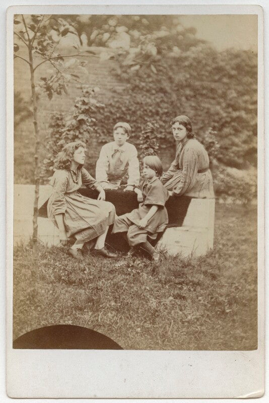 May morris; sir philip burne jones, 2nd bt; margaret mackail (née burne jones); jane alice ('jenny') morris npg x19865