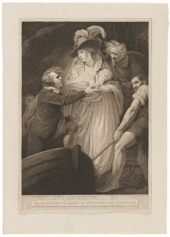 Mary of modena; prince james francis edward stuart ('mary queen of james ii quitting the kingdom') npg d32755