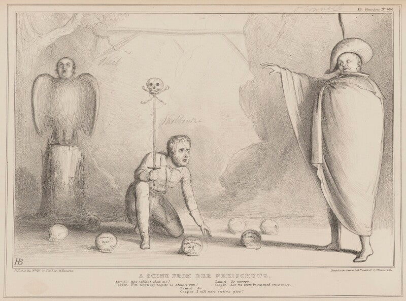 A scene from der freischutz (richard lalor sheil; william lamb, 2nd viscount melbourne; daniel o'connell) npg d41619