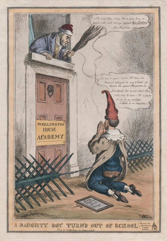 'a naughty boy turn'd out of school' (arthur wellesley, 1st duke of wellington; william huskisson) npg d48718