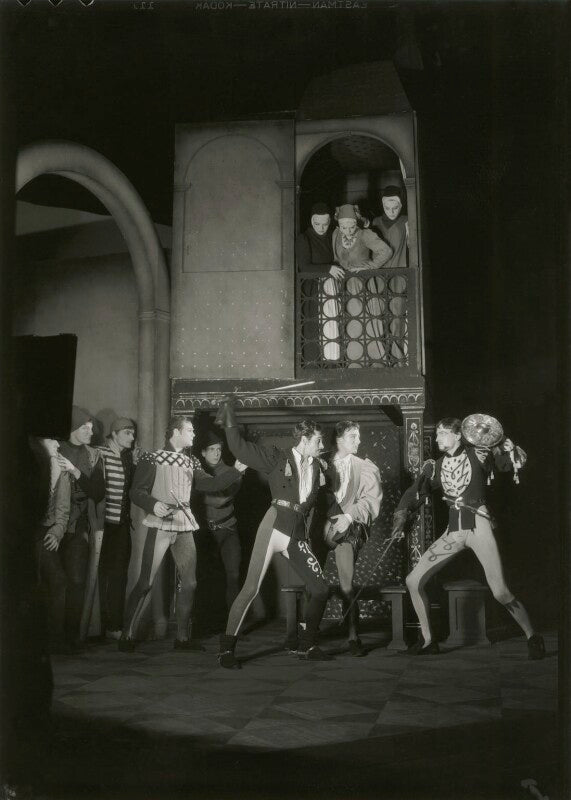 John gielgud as romeo; laurence olivier as mercutio; geoffrey toone as tybalt in 'romeo and juliet' npg x14523