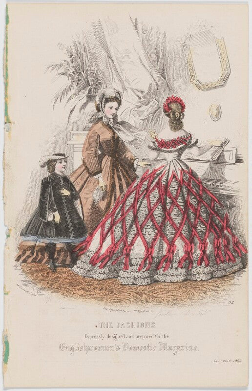 'the fashions'. ball dress and walking dress, december 1862 npg d47999