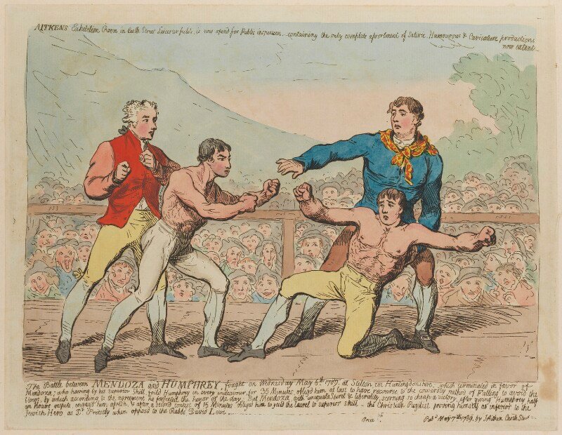 'the battle between mendoza and humphrey...' (daniel mendoza; richard humphries (humphreys)) npg d12398