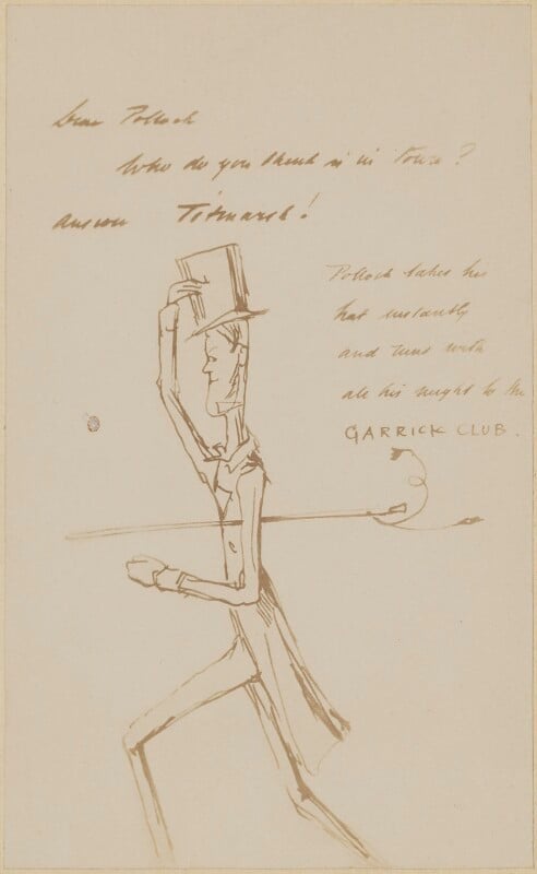 Letter to mr pollock from thackeray including a caricature of him npg d9577