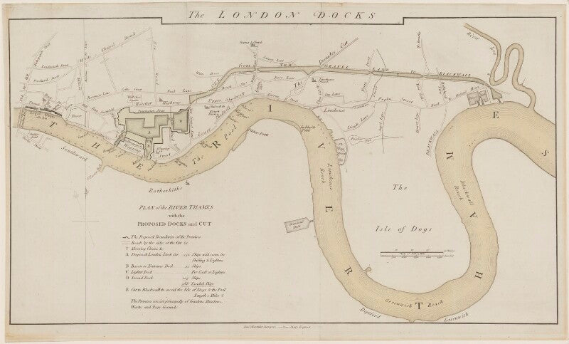 Plan of the river thames with the proposed docks and cut npg d9026